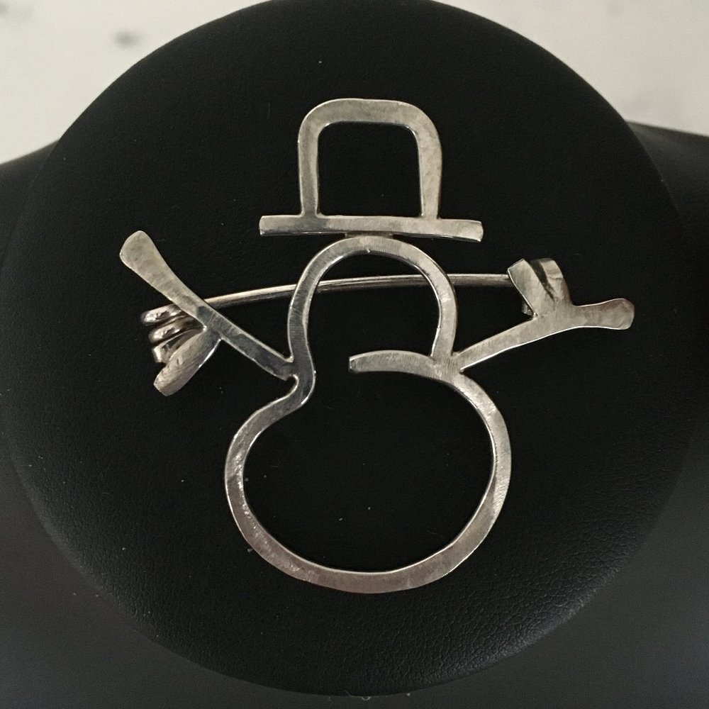 Vintage Solid Sterling Silver Snowman Brooch Pin